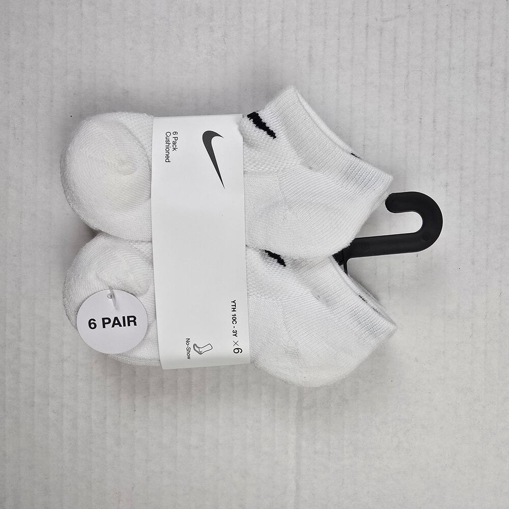 Nike Youth Mesh Cushioned No Show Socks Size XS/10C-3Y White 6 Pack